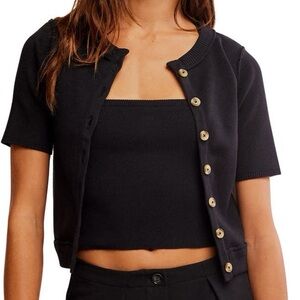 We The Free Black free people Twosie cotton blend rib cardigan set